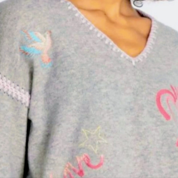 Johnny Was Antoinette Whipstitch Embroidered V Neck Cashmere Sweater Retail 458 - Picture 2 of 3